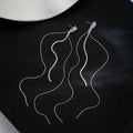 Silver Long Crystal Tassel Drop Earrings Baguette Stud view 3
