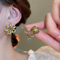 Gold Tone Floral Crystal Stud Earrings in Two Designs view 2