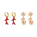 Gold Coral Branch Shell Pearl and Enamel Drop Earrings view 5