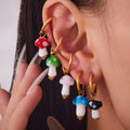 Gold Hoop Resin Polka Dot Mushroom Drop Earrings Five Colors view 2
