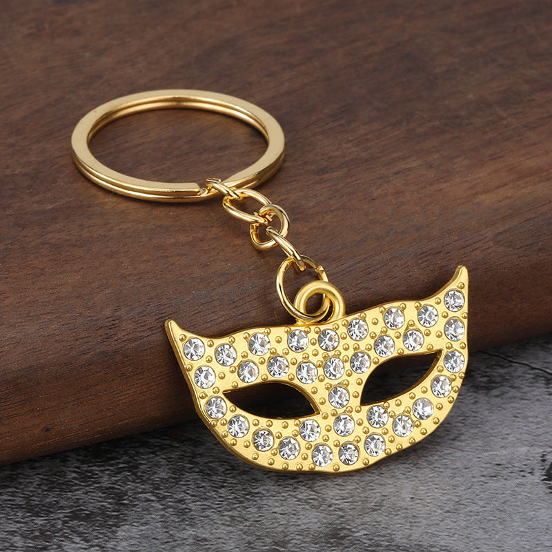 Rhinestone Mask Keychain, Fashion Metal Pendant Bag Charm