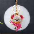 Jeweled Koala Keychains with Faux Fur Poms in Ten Pictured Color Pairings view 3