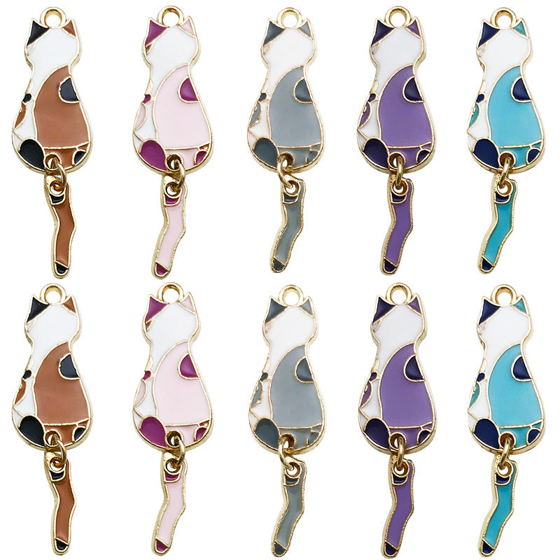 Multicolor Enamel Zinc Alloy Cartoon Cat Charm Pendant for Bracelet Earring DIY