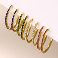 Gold Steel Pave Zircon C-Hoop Earrings A B Styles Multi Colors Sizes view 4