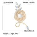 Gold Mesh Rose Brooch Pearl Center Clear Marquise Rhinestones view 6