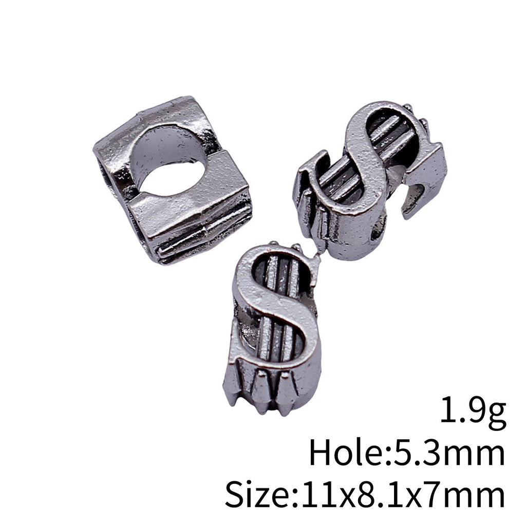 11x8.1x7mm 1.9g Antique Silver Zinc Alloy Dollar Large Hole Beads for DIY Bracelet Jewelry Making