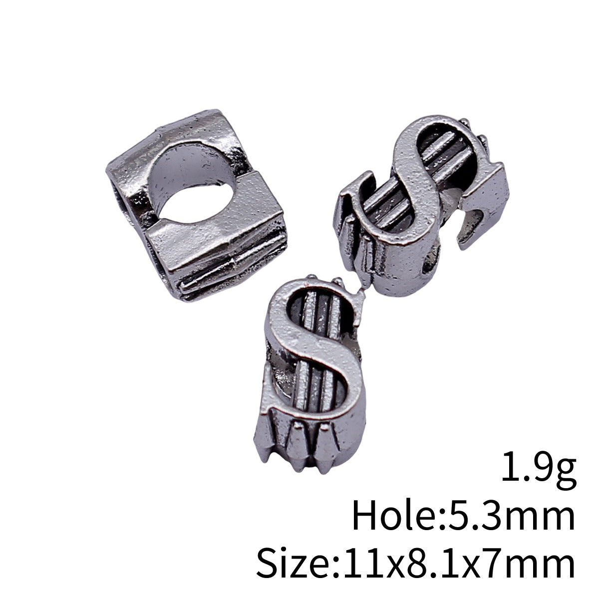 11x8.1x7mm 1.9g Antique Silver Zinc Alloy Dollar Large Hole Beads for DIY Bracelet Jewelry Making