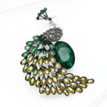 Silver Tone Peacock Brooch Green Crystal Enamel Feather Pin view 3