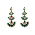 Green Four Tier Fan Crystal Dangle Statement Earrings view 5