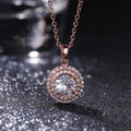 Rose Gold Tone Round Crystal Double Halo Pendant Necklace view 3