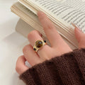 Gold Tiger Eye Geometric Round Open Ring Brown Stone view 3