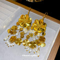 Gold Floral Pearl and Disc Cascade Earrings Jewelry view 4