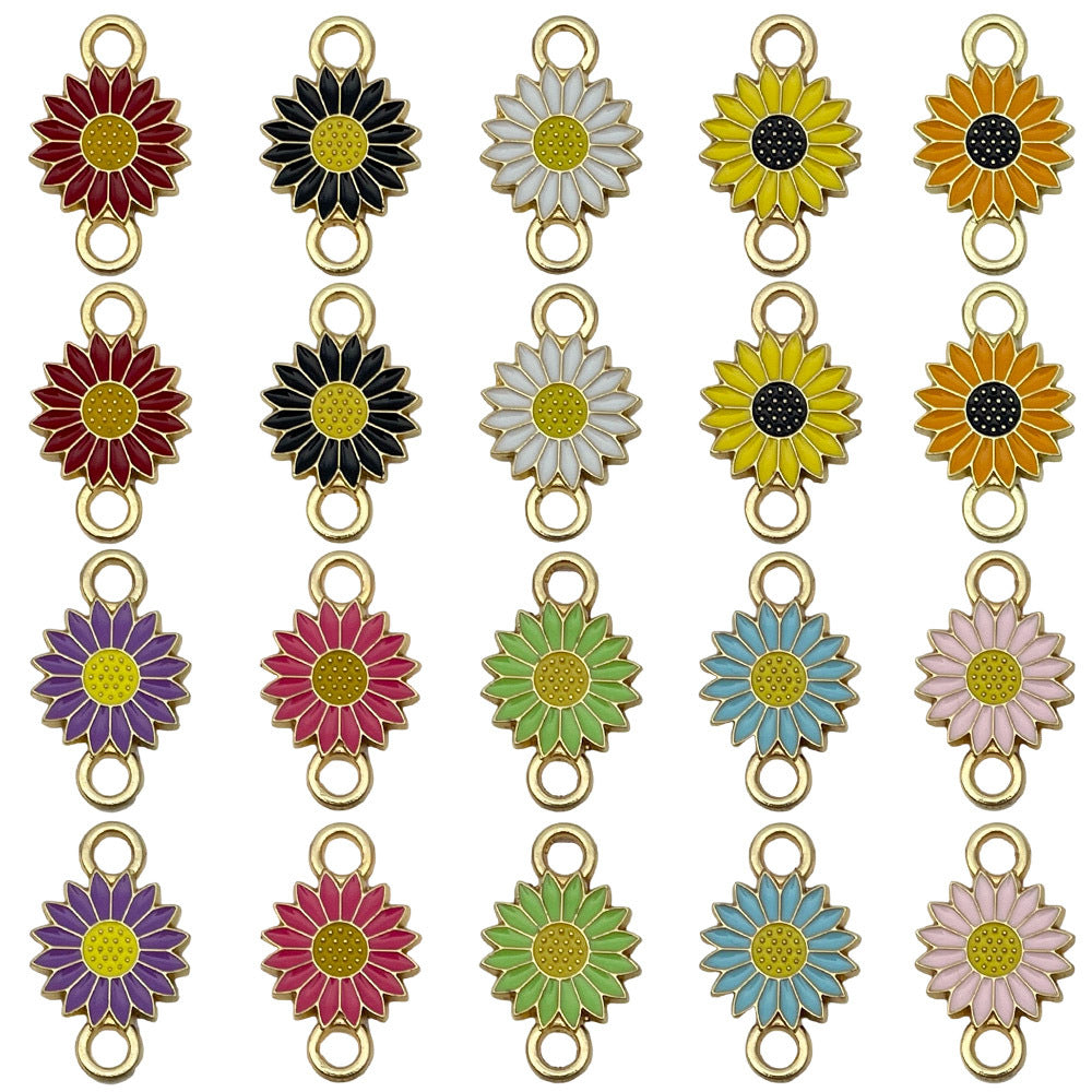 Zinc Alloy Enamel Daisy Sunflower connector charm for DIY bracelet necklace making