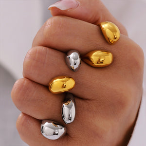 Stainless Steel Puffy Teardrop Open Rings Gold Steel Two-Tone