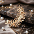 Rhinestone Feather Brooch Pin With Pearl Gold Silver 2 Colors view 4