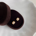 Mini Gold Ingot Frame White Pearl Stud Earrings Pair view 4
