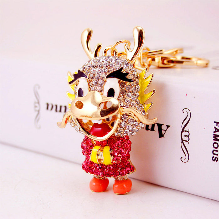 Chinese Style Rhinestone Dragon King Keychain Zodiac Bag Charm