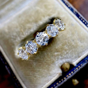 Yellow Gold Five Round Clear Stone Half Band Ring Sizes 6-10