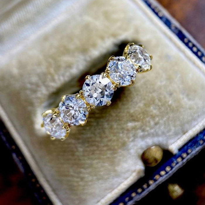 Yellow Gold Five Round Clear Stone Half Band Ring Sizes 6-10