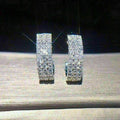 Triple Row Pavé Huggie Hoop Earrings in Silver Tone view 2