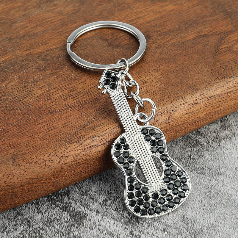 Rhinestone Guitar Metal Keychain Promotional Gift Key Ring