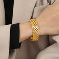 Gold Geometric Cutout Wide Cuff Bracelets Crystal Accents view 3