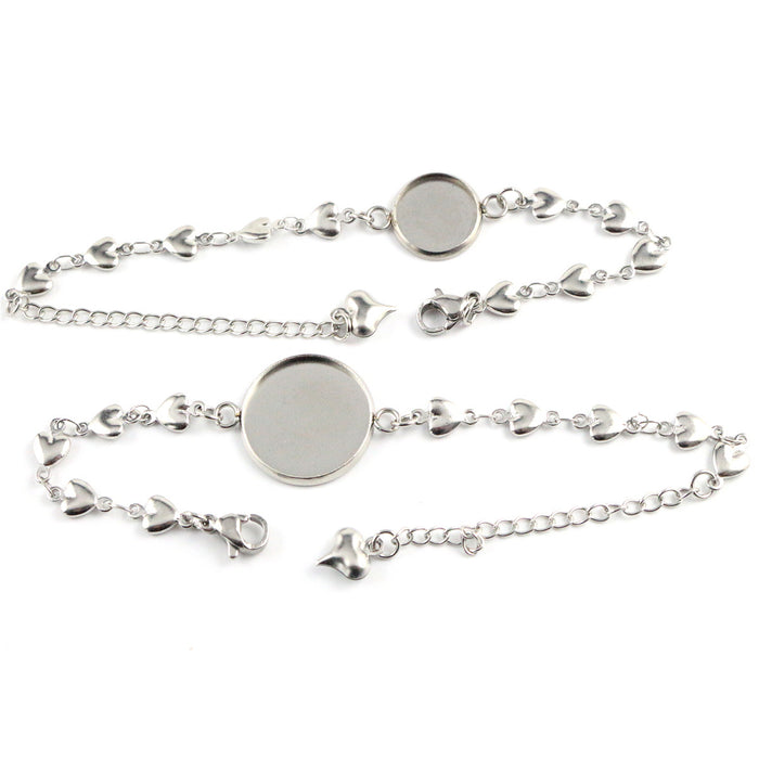 Stainless Steel Heart Bezel Bracelets With Accent Chain