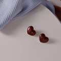 Glossy Enamel Heart Stud Earrings Gold Tone White Wine Red view 7