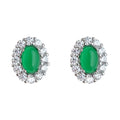 Silver Tone Green Oval Cabochon Clear Stone Halo Stud Earrings view 5