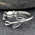 Antique Silver Tulip Flower Leaf Open Adjustable Ring Band view 3