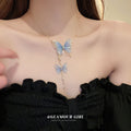 Sheer Mesh Butterfly Rhinestone Pearl Tassel Necklace view 4