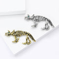 Antique Gold Silver Dinosaur Skeleton Brooch Green Eye Pin view 4