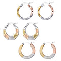 Tri Color Stainless Steel Textured Hoop Earrings in Three Designs view 5
