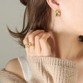 Gold C-Shape Hoop Earrings With Marquise Green Zircon view 6