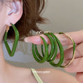 Green Enamel Hoop Earrings In Round And Teardrop Shapes view 1