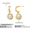 Gold Irregular C-Shape Stud Pearl Drop Earrings Pair view 6