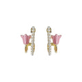 Pink Enamel Tulip Pearl Bar Gold Double Layer Earrings view 5