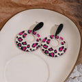 Brown Black White and Pink Leopard Print Ring Dangle Earrings view 8