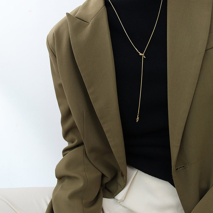 Adjustable Knot Lariat Snake Chain Necklace Gold Steel 65cm