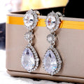 Silver Tone Clear CZ Three Tier Oval Teardrop Drop Earrings view 2