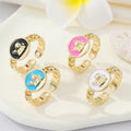 Gold Tone Enamel Angel Medallion Adjustable Rings in Four Colors view 1