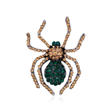 Gold Tone Silver Tone Spider Crystal Metal Brooch Pin