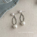 Silver Pearl Open Link Long Drop Earrings Pair Set view 3