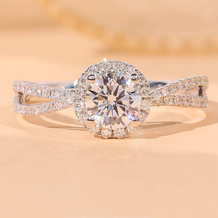 White Metal Round Halo Split Shank Ring Clear Center Alloy
