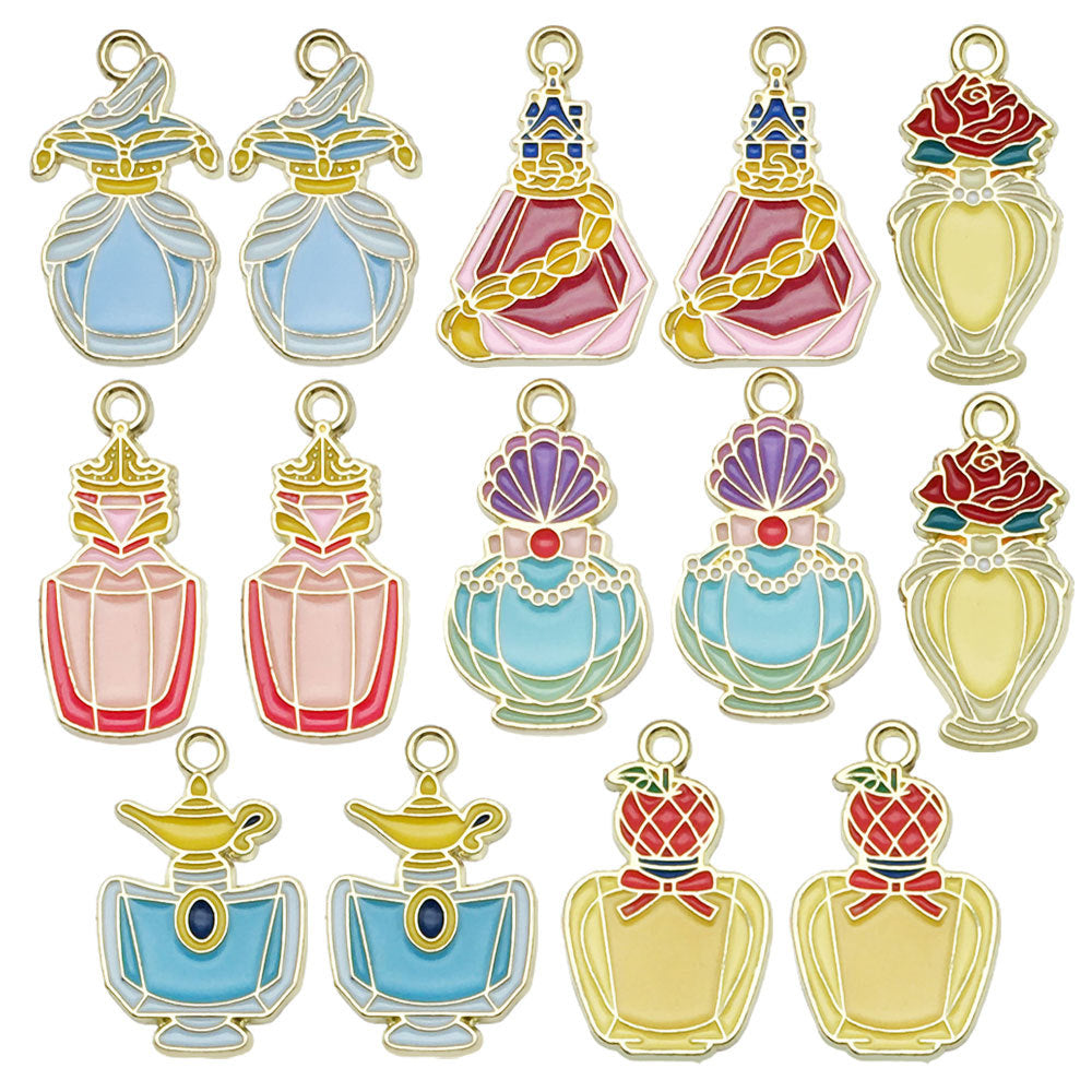 Zinc Alloy Crown Magic Bottle Rose Perfume Bottle Charm Pendant for DIY Jewelry Making