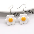 Silver Tone White Flower Shaped Fried Egg Hook Earrings view 2