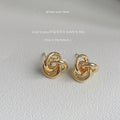 Triple Loop Knot Stud Earrings In Polished Silver And Gold Tone view 3