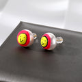 Pearl Backed Enamel Smile Face Stud Earrings in Two Colors view 2