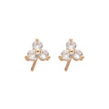 Petite Three Petal Crystal Stud Earrings in Silver Tone view 5
