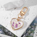 Gold Tone Heart Pressed Botanical Resin Clip Keychains view 3